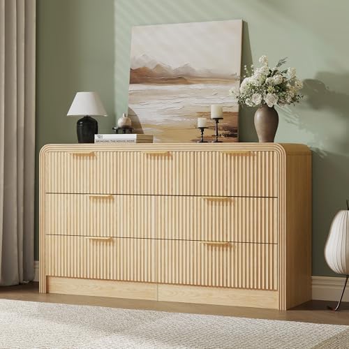 Decofy 55" W Fluted 7-Drawer Dresser for Bedroom, Natural Oak - Image 6