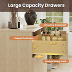 MALOL Modern Fluted 6 Drawer Dresser, Wide Wooden Storage Cabinet with Metal Handles, Silent Glide Drawers, Anti-Tip Chest for Bedroom, Living Room, Natural Wood, 47 Inch - Image 6