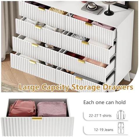 Wodeer 8 Drawer Fluted Dresser for Bedroom, Mid Century Modern Dresser with 8 Drawers, Dressers & Chests of Drawers with Metal Handle, TV Stand & Storage Organizer for Entryway, Hallway, White - Image 4