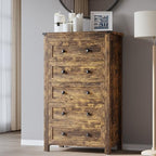 BORNOON Tall 5-Drawer Dresser, Modern Wooden Storage Chest of Drawers, Dresser TV Stand, Wood Drawer Organizer with Metal Handles for Bedroom, Living Room, Hallway by BORNOON