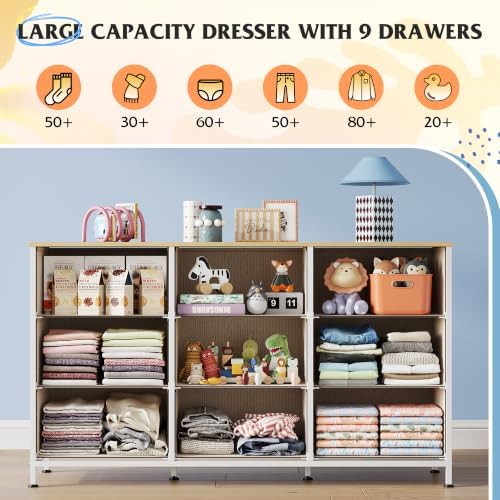 WLIVE Dresser TV Stand for 55 Inch TV, 9 Drawer Dresser for Bedroom, Beige - Image 5