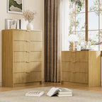 Furniway Mid Century Modern Dresser for Bedroom, 5 Drawer Tall Wood Dresser with Fluted Front, Chest of Drawers for Closet, Living Room, Hallway, Natural Oak - Image 7