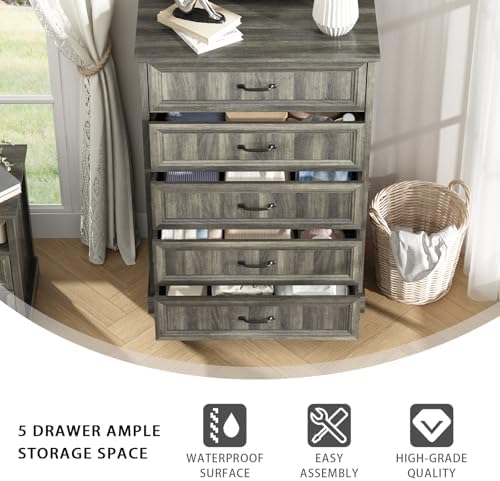 CARPETNAL Farmhouse 5 Drawer Dresser for Bedroom, 44" Tall White Dresser. - Image 6