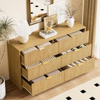 Furniway Mid Century Modern Dresser for Bedroom, 6 Drawer Wood Dresser with Fluted Front, 55.1" Wide Chest of Drawers for Living Room, Hallway, Natural Oak - Image 4