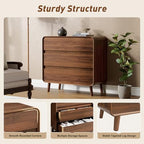 Nasonet 3 Drawer Dressers for Bedroom, Mid Century Modern Chests of Drawers, Curved Dresser with Storage Drawer, Wooden Bedroom Furniture Drawer for Closet, Home Office, Walnut - Image 3