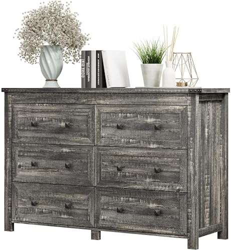 Xixini 47.2" Wide 6-Drawer Farmhouse Dresser for Bedroom, Dark Brown by Xixini