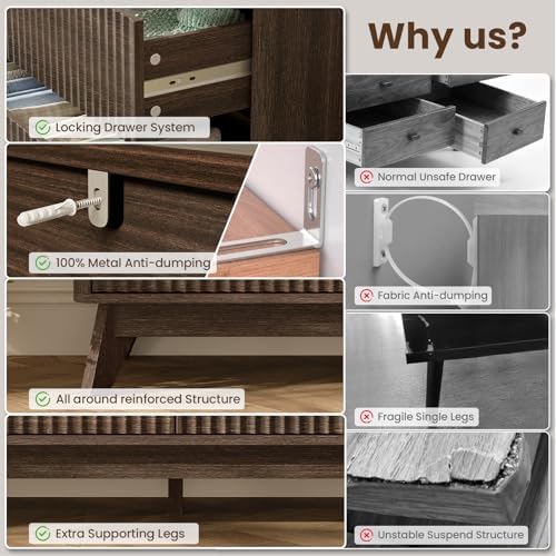 47" Wide Fluted 6 Drawers Dresser for Bedroom,Curved Edge,Walnut - Image 6