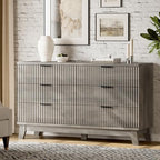 Xixini Fluted Dresser with 6 Drawers, 54" Wide Modern Chest of Drawers with Metal Handle, Wooden Dresser TV Stand, Wood Closet Clothes Storage Organizer for Bedroom, Living Room, Hallway, Light Grey - Image 3