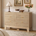 GarveeHome 47.2" Wide Fluted 6 Drawers Dresser, Oak by GarveeHome