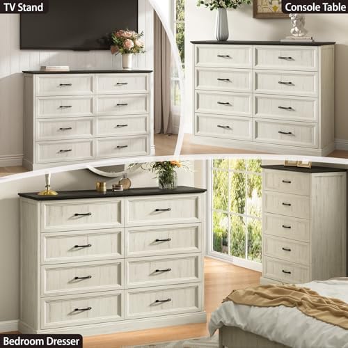 Farmhouse 8 Drawer Dresser for Bedroom, 55" White Dresser with TV Stand - Image 3