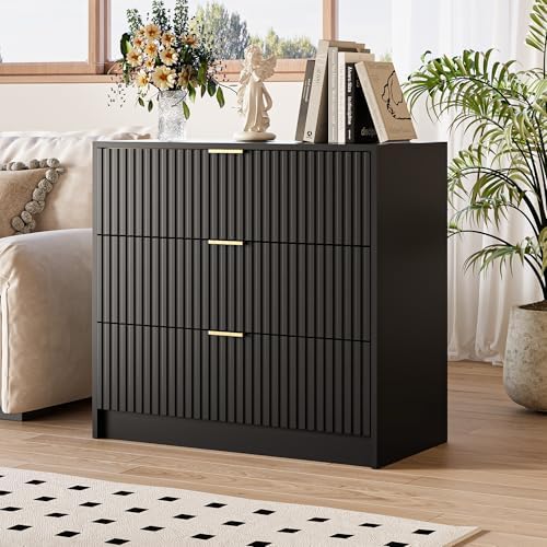 MAISONARIA Black Fluted Dresser for Bedroom, 32 Inch Wide Nightstand with Large Drawer, 3 Drawer End Table for Bedroom, Living Rooms, Offices, and Entryways - Image 6