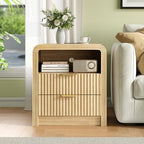 Decofy Fluted Nightstand with Charging Station, 2 Drawers, Oak - Image 6