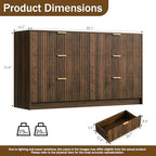 Furniway Walnut Dresser for Bedroom, Modern Dresser with 6 Drawers and Smooth Slides, Wide Chest of Drawers with Golden Handles for Bedroom, Living Room, Closet, 15.7" D x 55.1" W x 31.4" H - Image 2