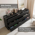 Bobve 70.9” Dresser for Bedroom with 9 Drawers, Large Modern Chest of Drawers with Deep Drawers, Wide Double Dresser Handle Free, Storage Organizer for Bedroom, Living Room, Hallway (Black) - Image 3