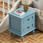 Blue Nightstand Set of 2, Vintage Bedside Tables with Drawers for Bedroom - Image 5