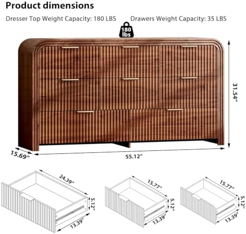 Ieejdn 55.12" Modern Chest of Drawer, 8 Deep Drawers,Clothes Organizer,Large Storage Cabinet for Living Room, Bedroom,Dresser TV Stand, Wood Drawer Organizer for Living Room, Hallway, Walnut - Image 2