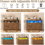 Wodeer 9 Drawer Dresser for Bedroom with LED Lights, Charging Station, Wood Chest of Drawers with Metal Handles, Modern TV Stand & Storage Organizer for Living Room, Hallway, Brown - Image 5