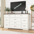 jiteentarou Farmhouse 9 Drawer Dresser for Bedroom,63” Wood Dresser & Chest of Drawers with Power Outlets,Large & Wide Dressers for Bedroom,Tall Storage Dresser Organizer(White) - Image 6