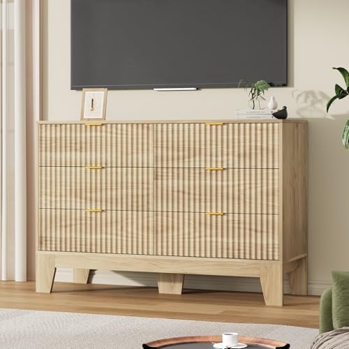 Garvee 6 Drawer Dresser for Bedroom, 47" Wide Fluted Chest of Drawers, Oak - Image 7