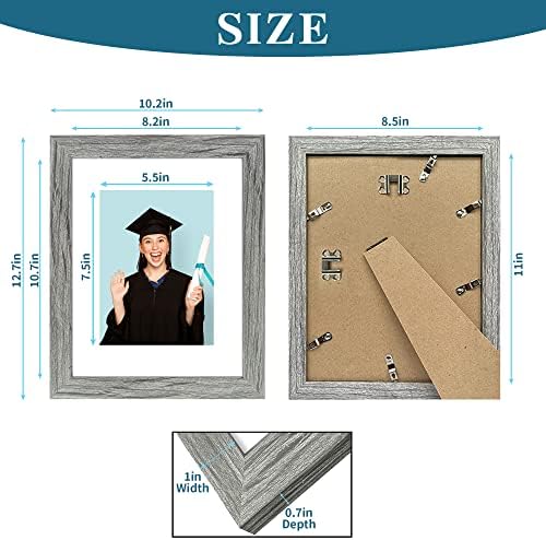 Hongkee 8.5 x 11 Picture Frame Set of 4, Made of Real Glass and Grey Certificate & Diploma Frame, 8.5 by 11 Photo for Wall or Tabletop - Display Picture 6x8 with Mat or 8.5x11 Without Mat - Image 3