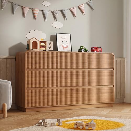 BORNOON Dresser for Bedroom with 9 Drawers, Fluted Chest of Drawers with Round Curved Corner, Hidden Handles, Modern Wood Storage Organizer for Bedroom, Nursery, Living Room by BORNOON