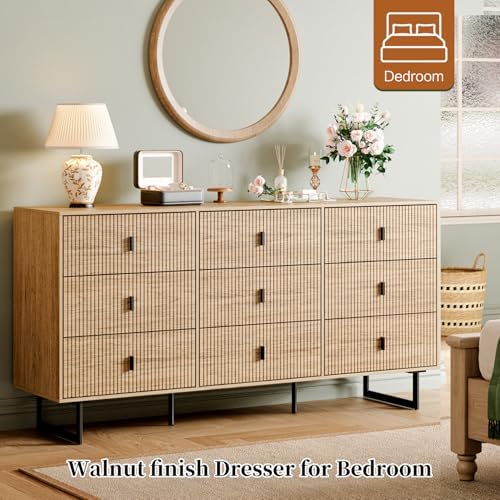 Chrangmay Modern Chest of Drawers with 9 Drawers,Deep Drawers,Clothes Organizer,Large Storage Cabinet for Living Room, Bedroom,Hallway,with Anti-Tipping Device,Natural - Image 2