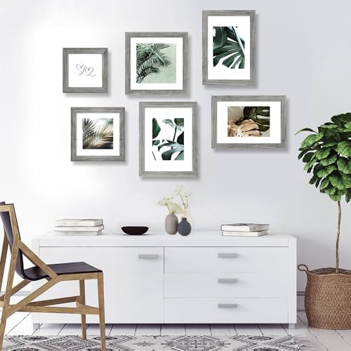 Hongkee 10x10 Picture Frame Set of 4, Made of Glass and Grey Wooden Frame - Display Picture 8x8 with Mat or 10 x 10 Without Mat, 10 by 10 Photo for Wall or Tabletop - Image 4