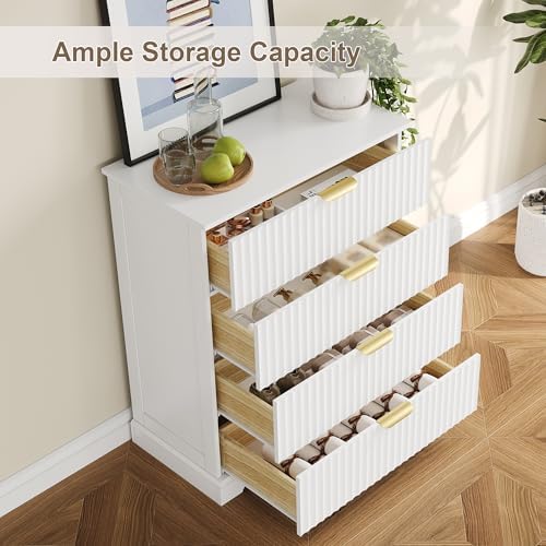 Wooden 4 Drawer Dresser for Bedroom, 36.6 in Tall Fluted Dresser with Metal Handles, Modern Chest of Drawers for Bedroom, Living Room, Entryway, White - Image 4