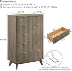 T4TREAM 48" Tall Fluted 5 Drawer Dresser for Bedroom, Grey Alder - Image 2