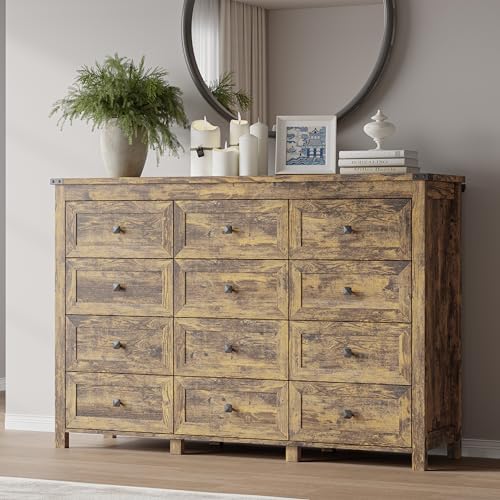 BORNOON 12-Drawer Dresser, Modern Wooden Storage Chest of Drawers, Dresser TV Stand, Wood Drawer Organizer with Metal Handles for Bedroom, Living Room, Hallway by BORNOON