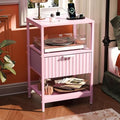 VINGLI Pink Nightstand with Fabric Drawer, Fluted Nightstand with Charging Station, Night Stand Pink Bedside Table with Charger Station for Bedroom, Kids Room, 14.96" W*11.81" D*23.7" H, 1 pc by VINGLI