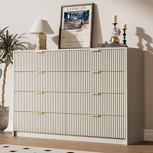 MAISONARIA Beige Dresser for Bedroom, 8 Drawer Double Dresser, Modern Chest of Drawers for Bedroom, Living Room, Entryway and Closet, 55" L x 15.7" D x 37.4" H by MAISONARIA