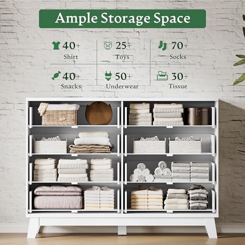 Xixini Fluted Dresser with 8 Drawers, 54" Wide Modern Chest of Drawers with Metal Handle, Wooden Dresser TV Stand, Wood Closet Clothes Storage Organizer for Bedroom, Living Room, Hallway, Solid White - Image 4