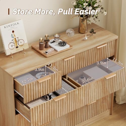 LYNCOHOME Fluted Tall Dresser for Bedroom, 9 Drawer Chest of Drawers, Oak - Image 3