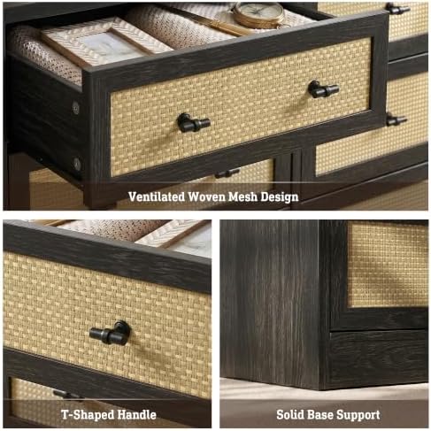 9 Drawers Dresser for Bedroom, 63" Wide Rattan Dressers w/Charging Station - Image 4