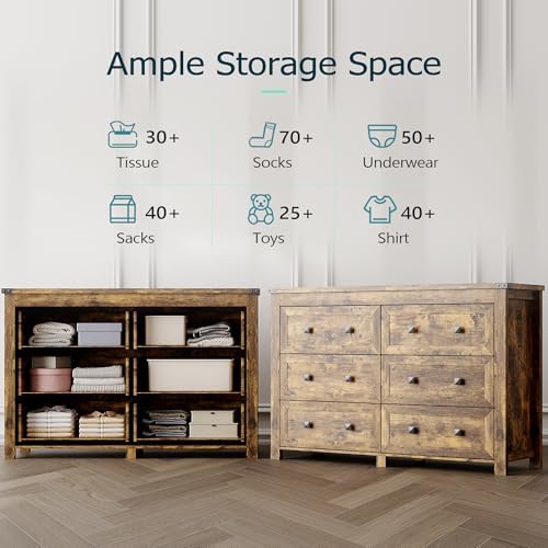 Xixini 47.2" Wide 6-Drawer Farmhouse Dresser for Bedroom, Brown - Image 4