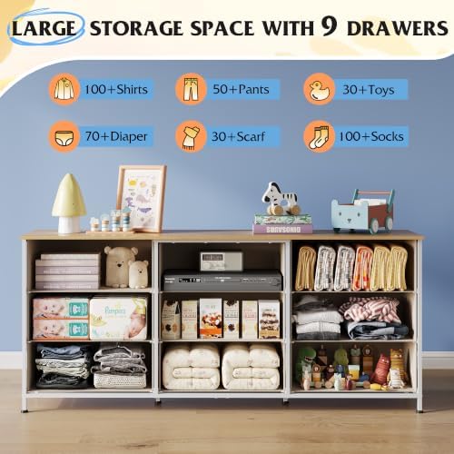 WLIVE Dresser TV Stand for 75 Inch TV, 9 Drawer Dresser for Bedroom - Image 5