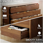 63in Walnut Fluted 9 Drawer Dresser for Bedroom,Mid Century Wood Chest - Image 4