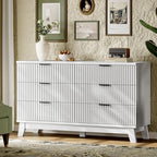 Xixini Fluted Dresser with 6 Drawers, 54" Wide Modern Chest of Drawers with Metal Handle, Wooden Dresser TV Stand, Wood Closet Clothes Storage Organizer for Bedroom, Living Room, Hallway, Solid White - Image 3