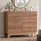 Wodeer 8 Drawer Fluted Dresser for Bedroom, Mid Century Modern Wooden Dresser with 8 Drawers, Dressers & Chests of Drawers with Metal Handle, TV Stand & Storage Organizer for Entryway, Hallway, Walnut by WODEER