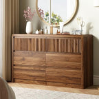 LYNSOM Walnut Fluted 6 Drawer Dresser for Bedroom, Curved Edge, 50" Wide by LYNSOM