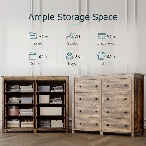 Xixini 47.2" Wide 8-Drawer Farmhouse Dresser for Bedroom, Brown - Image 4