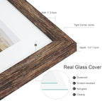 Hongkee 10x14 Picture Frame Set of 4, Made of Glass and Rustic Brown Wooden Frame, Display 8x12 Pictures with Mat or 30 x 40cm Diamond Painting Art without Mat for Wall Mounting, Gallery Photo Frames - Image 3