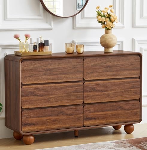 Modern 6 Drawer Dresser for Bedroom, 48" Wooden Chest of Drawers, Walnut by AVZEAR