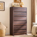 Modern 6 Drawers Dresser for Bedroom, 55.6” Tall Walnut Dressers & Chest of Drawer, Wooden Dresser for Living Room, Hallway, Front Curved & Handleless Design by Odeekea