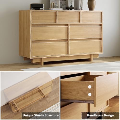 7 Drawer Oak Dresser for Bedroom, 51.5" Wide Mid Century Modern Dresser - Image 3