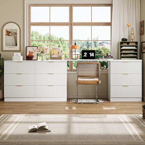 MAISONARIA L-Shaped Rotatable 9 Drawer Dresser for Bedroom, 71" Wide Deformable White Dresser with Gold Metal Handles, Modern Fluted Chest of Drawers for Bedroom, Living Room, Entryway, Hallway - Image 7