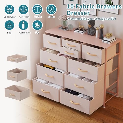 LUMTOK 10 Drawers Dresser with Fabric Bins for Bedroom,Closets，Dark Gray - Image 5