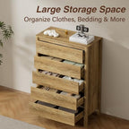Furniway 45" Tall 5 Drawer Wood Dresser for Bedroom with Legs, Natural Oak - Image 5