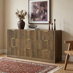 Walnut 9 Drawer Dresser for Bedroom, 63" Wide Modern Fluted Chest of Drawers, Wooden Dresser with Gold Metal Handles, Mid Century Large Dresser TV Stand for Living Room Hallway by RESOM